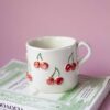 Handmade mug with 3d cherries. 3 sizes. 1 for espresso , 2 for capuccino, 3 for filter. χειροποίητη κεραμική κούπα με 3ντι κεράσια σε τρία μεγέθη. 1 για εσπρέσο, 2 για καπουτσίνο και 3 για φίλτρου.