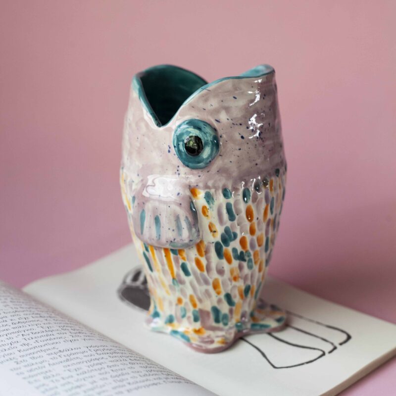 Handmade fish vase. beautiful colors of pink, turquoise and orange. very cute beautiful and unique. κεραμικό βάζο με όμορφα χρώματα όπως ροζ, πορτοκαλί και τιρκουάζ . πολύ όμορφο και μοναδικό.
