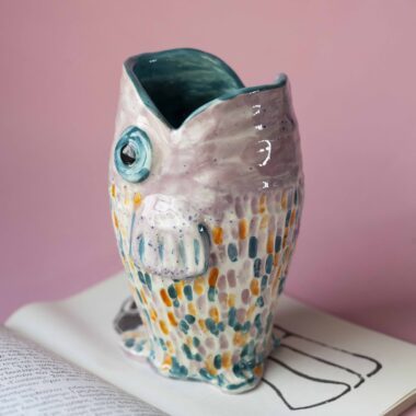 Handmade fish vase. beautiful colors of pink, turquoise and orange. very cute beautiful and unique. κεραμικό βάζο με όμορφα χρώματα όπως ροζ, πορτοκαλί και τιρκουάζ . πολύ όμορφο και μοναδικό.