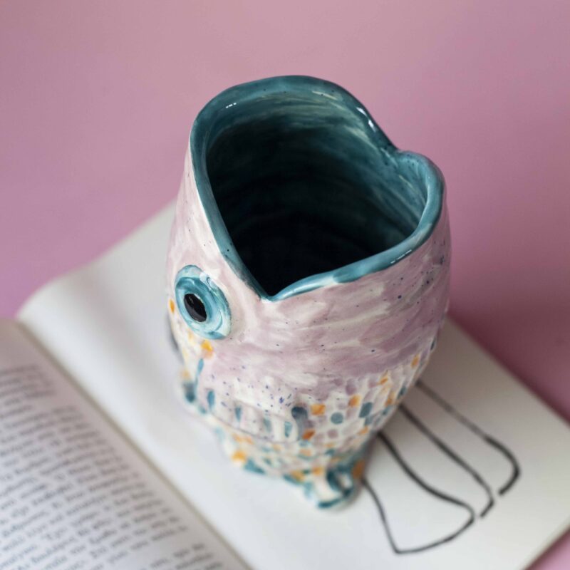Handmade fish vase. beautiful colors of pink, turquoise and orange. very cute beautiful and unique. κεραμικό βάζο με όμορφα χρώματα όπως ροζ, πορτοκαλί και τιρκουάζ . πολύ όμορφο και μοναδικό.