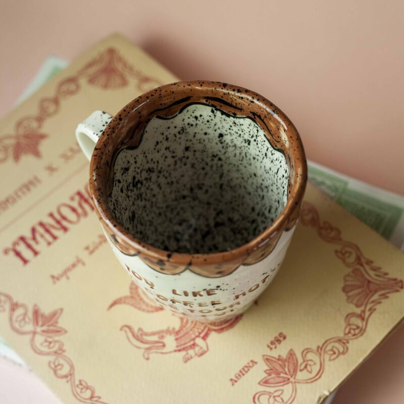 beautiful ceramic mug with lyrics from wanna be yours of arctic monkeys. όμορφη χειροποίητη κεραμική κούπα με στίχους από τους Arctic monkeys.
