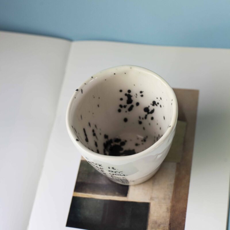 handmade ceramic cup with fuck quotes. χειροποίητο κεραμικό ποτήρι με φράση σχετικά με τα νεύρα.