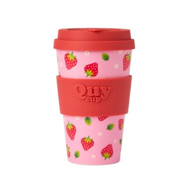 strawberry travel mug, QUY CUP 400ml, plastic coffee cup, eco-friendly travel cup, reusable cup with lid, silicone lid cup, fruit design mug, BPA-free drinkware κύπελλο καφέ QUY CUP, κύπελλο με φράουλες, επαναχρησιμοποιούμενο ποτήρι, κύπελλο ταξιδιού με σιλικόνη, πλαστικό οικολογικό ποτήρι, ποτήρι καφέ χωρίς BPA, κύπελλο για ροφήματα εν κινήσει