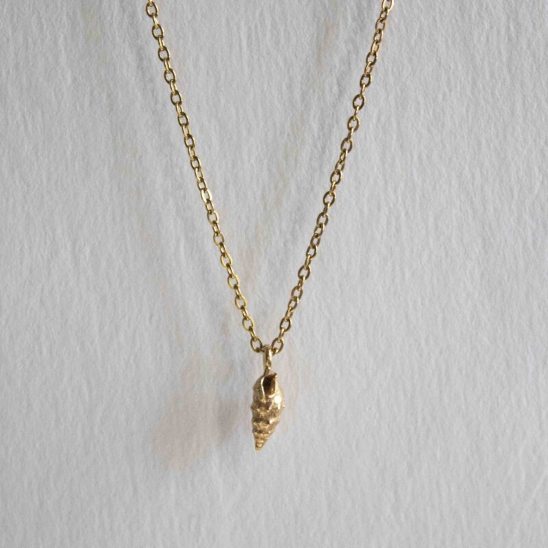 Conch necklace, handmade 24k gold plated brass pendant on stainless steel chain, boho chic artisan jewelry inspired by the sea and nature, unique handmade necklace by Sunny Designs