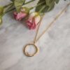 Phaidra Circle necklace with pearl, elegant handmade 24k gold plated brass circle pendant, boho spiritual jewelry for daily wear, layering necklace with pearl, artisan creation by Sunny Designs small business Κολιέ Phaidra Circle με μαργαριτάρι, κομψό χειροποίητο μενταγιόν κύκλου από ορείχαλκο επιχρυσωμένο 24 καράτια, boho κόσμημα για layering ή καθημερινή χρήση, μοναδική δημιουργία μικρής επιχείρησης Sunny Designs