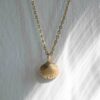 Seashell necklace, handmade 24k gold plated brass pendant on stainless steel chain, boho chic artisan jewelry inspired by the sea and nature, unique handmade necklace by Sunny Designs Κολιέ Κοχύλι, χειροποίητο μενταγιόν από ορείχαλκο επιχρυσωμένο 24 καράτια σε ατσάλινη αλυσίδα, boho chic χειροποίητο κόσμημα εμπνευσμένο από τη θάλασσα και τη φύση, μοναδικό κολιέ Sunny Designs