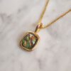Ethereal necklace with iridescent blue stone, handmade artisan pendant in 24k gold plated brass on stainless steel chain, shimmering gemstone necklace, boho chic jewelry, unique handmade small business accessory by Sunny Designs Κολιέ Ethereal με ιριδίζουσα μπλε πέτρα, χειροποίητο μενταγιόν από ορείχαλκο επιχρυσωμένο 24 καράτια σε ατσάλινη αλυσίδα, λαμπερό boho κόσμημα, μοναδικό χειροποίητο αξεσουάρ από μικρή επιχείρηση Sunny Designs
