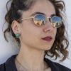 Large Triangle earrings with green stone, handmade brass statement earrings, geometric artisan jewelry, affordable wearable art, bold triangle design, unique handmade accessories by Sunny Designs small business. Σκουλαρίκια Large Triangle με πράσινη πέτρα, χειροποίητα σκουλαρίκια statement από ορείχαλκο, γεωμετρικά κοσμήματα τέχνης, προσιτά κοσμήματα-έργα τέχνης, τολμηρός σχεδιασμός τρίγωνο, μοναδικά χειροποίητα αξεσουάρ από τη μικρή επιχείρηση Sunny Designs.