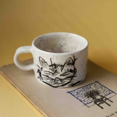 Cat Sketch Mug with Dots 270ml - Mugaki