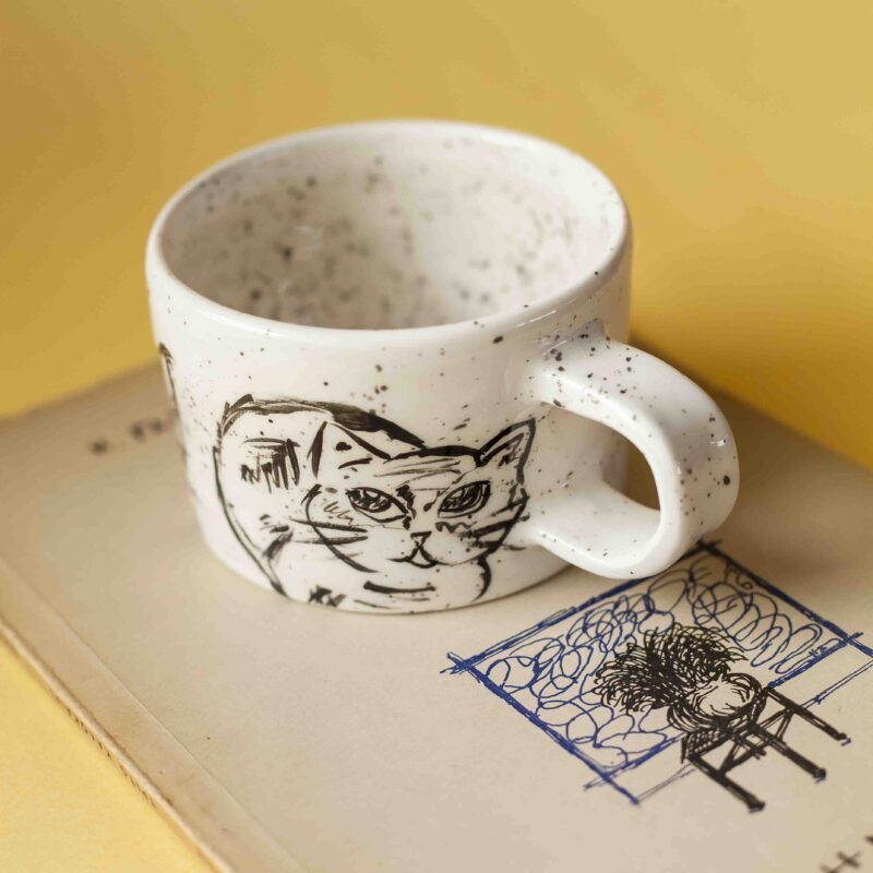 Cat Sketch Mug with Dots 270ml - Mugaki - Image 4