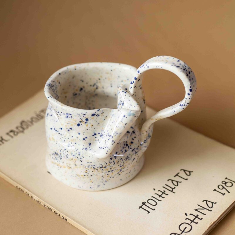 handmade surreal mug with weird shapes and dots.χειροποίητη σουρεάλ κούπα με κουκίδες και περίεργο σχήμα.