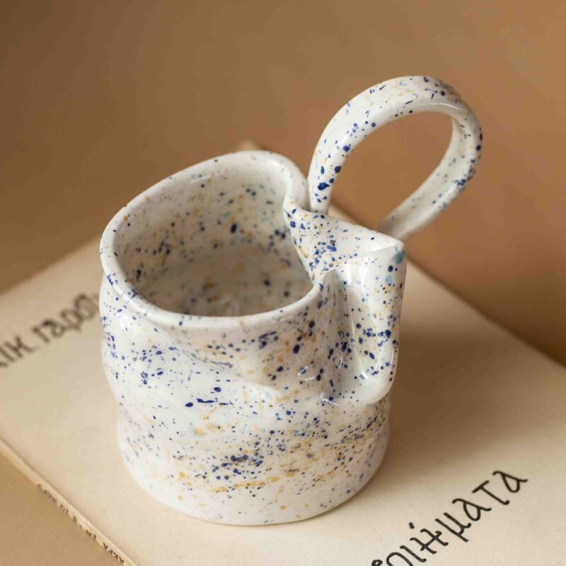 handmade surreal mug with weird shapes and dots.χειροποίητη σουρεάλ κούπα με κουκίδες και περίεργο σχήμα.