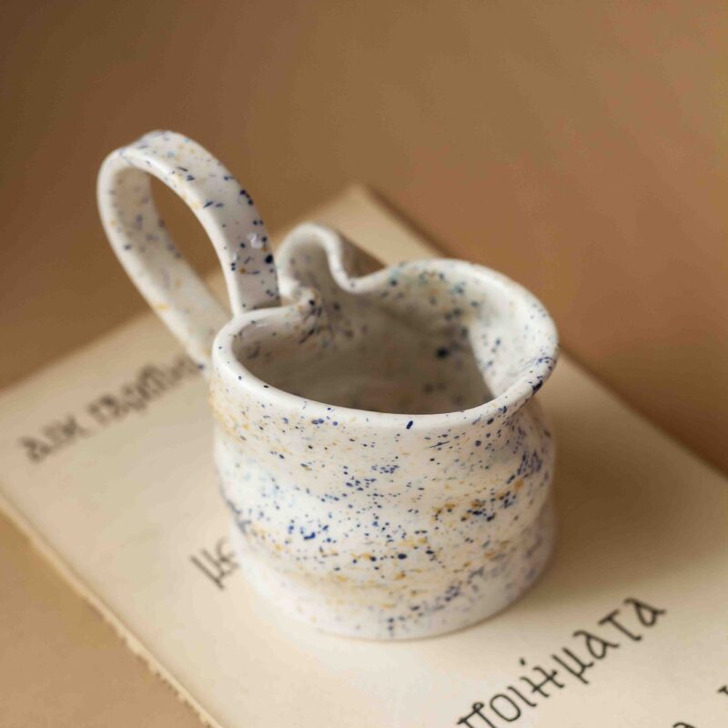 handmade surreal mug with weird shapes and dots.χειροποίητη σουρεάλ κούπα με κουκίδες και περίεργο σχήμα.