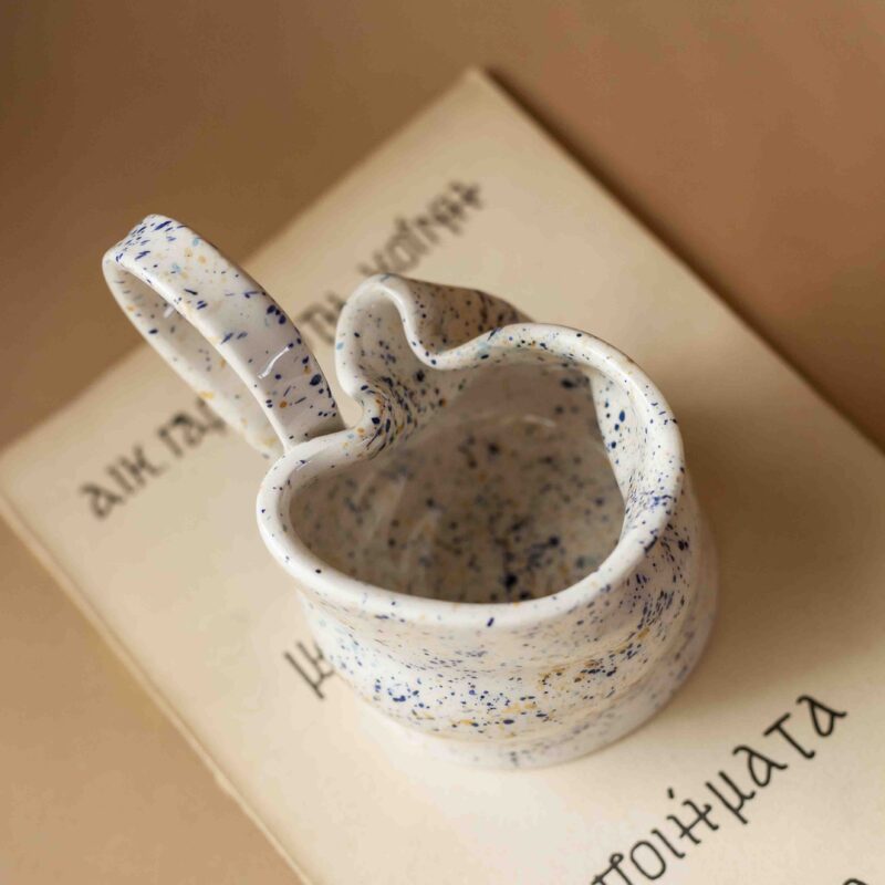 handmade surreal mug with weird shapes and dots.χειροποίητη σουρεάλ κούπα με κουκίδες και περίεργο σχήμα.