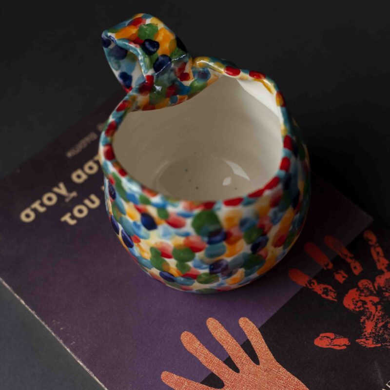 handmade surreal mug with weird shapes and dots.χειροποίητη σουρεάλ κούπα με κουκίδες και περίεργο σχήμα.