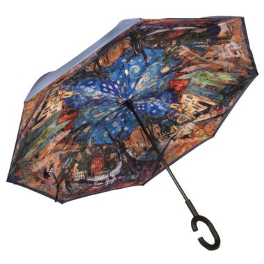 Αντεστραμμένη ομπρέλα CARMANI εμπνευσμένη από Van Gogh – καλλιτεχνικό εσωτερικό σχέδιο, εύχρηστη λαβή