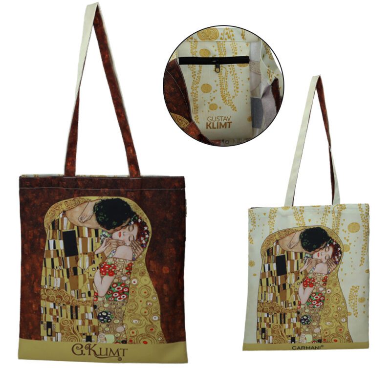 τσάντα ώμου Klimt, Το Φιλί τσάντα, CARMANI τσάντα σχεδιασμού, καλλιτεχνική τσάντα ώμου, πορτοφόλι τέχνης, συλλεκτική τσάντα, πολυτελές αξεσουάρ