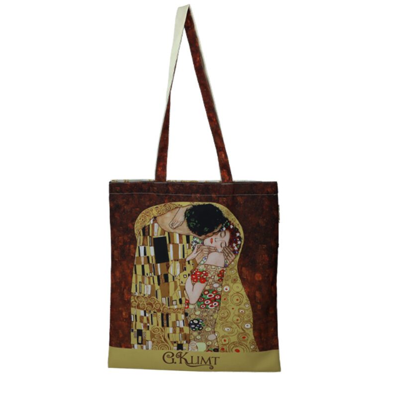 tote bag, This stylish shoulder bag by CARMANI features Gustav Klimt’s iconic painting The Kiss. Crafted from high-quality materials, it offers a spacious main compartment for essentials while serving as a statement accessory. The artistic design transforms everyday use into an elegant experience, perfect for art lovers and collectors.