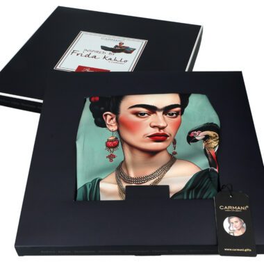 εσάρπα Frida Kahlo, καλλιτεχνικό φουλάρι, CARMANI εσάρπα, γυναικεία αξεσουάρ, μεταξένιο φουλάρι, εμπνευσμένο από τέχνη, μοντέρνα εσάρπα