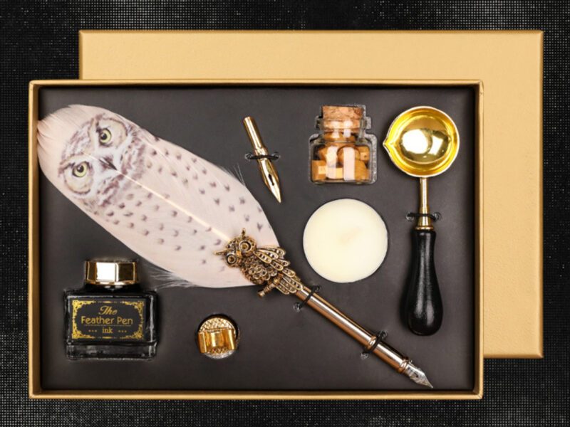 A charming writing set featuring an owl-themed fountain pen, ink, and seal kit. Perfect for calligraphy, correspondence, or as a thoughtful gift for stationery enthusiasts. Combines playful design with practicality, making writing an enjoyable and elegant experience.