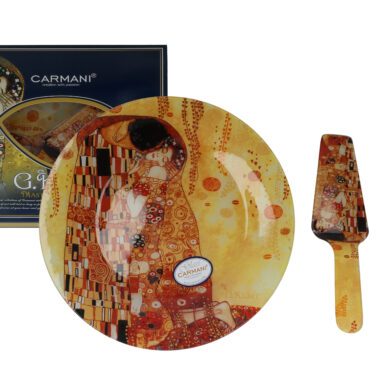 Πιάτο γλυκού CARMANI με σπάτουλα – σχέδιο «Το Φιλί» του Gustav Klimt, πιατο βασιλοπιτας,