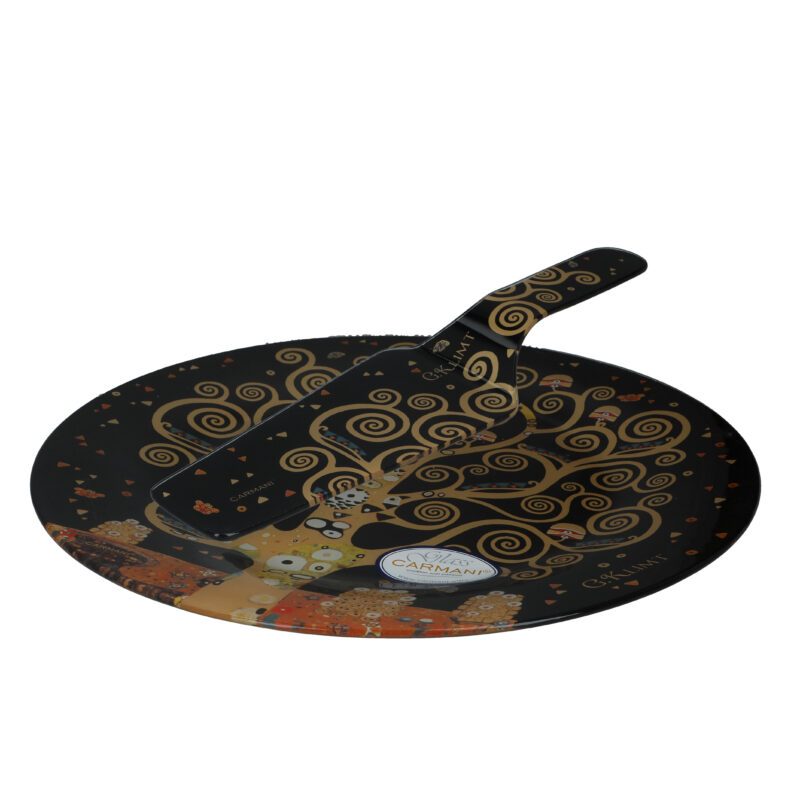 CARMANI dessert plate with spatula featuring Gustav Klimt The Tree of Life artwork – porcelain art set