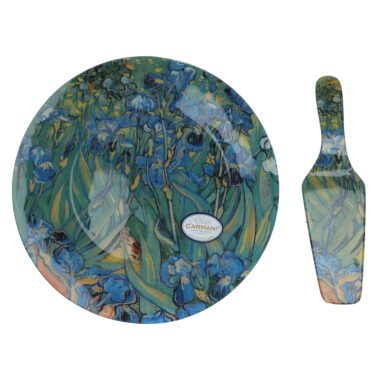 Van Gogh Irises plate, CARMANI decorative plate, art porcelain plate, Van Gogh gift set, luxury art tableware, collectible plate, dessert plate with spatula