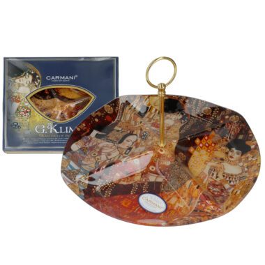 This is no ordinary plate. This decorative plate with handle by CARMANI features a collage of Gustav Klimt’s iconic artworks, bringing a fragment of Art Nouveau elegance into your home. Crafted from high-quality porcelain with luxurious golden accents, it transforms everyday serving or display into an artistic experience. Perfect for collectors or as a unique gift for art enthusiasts.