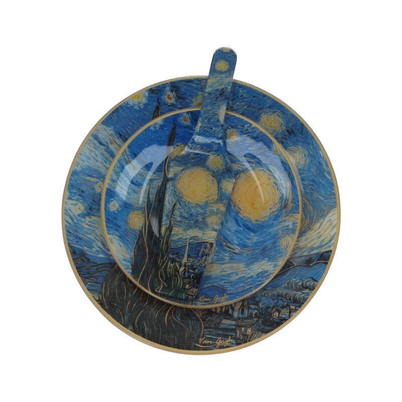 Set of Cake Plate with Spatula and 6 dessert Plates – V. van Gogh, Starry Night | CARMANI - Image 2