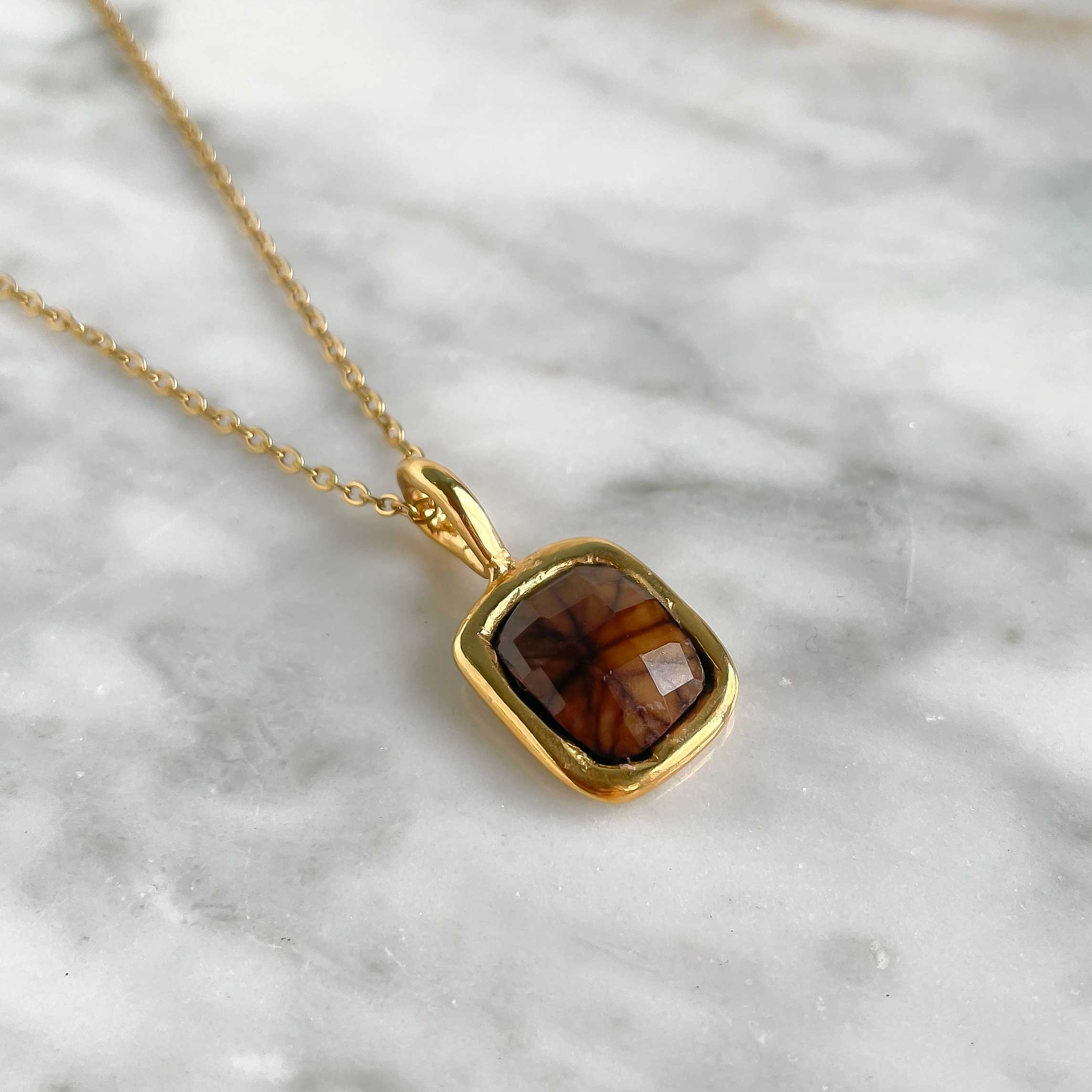 Ethereal necklace, brown stone necklace, brass jewelry, handmade necklace, Sunny Designs, elegant necklace, resin stone jewelry