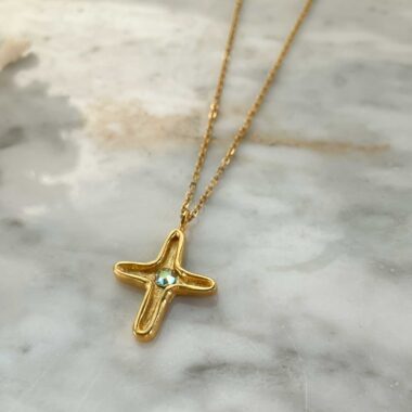 Maria cross necklace, prismatic stone jewelry, handmade cross necklace, spiritual jewelry, elegant cross pendant, Sunny Designs necklace, minimal cross jewelry, meaningful gift necklace