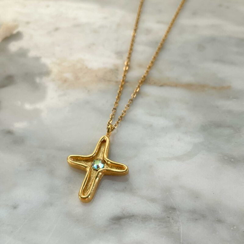 Maria cross necklace, prismatic stone jewelry, handmade cross necklace, spiritual jewelry, elegant cross pendant, Sunny Designs necklace, minimal cross jewelry, meaningful gift necklace