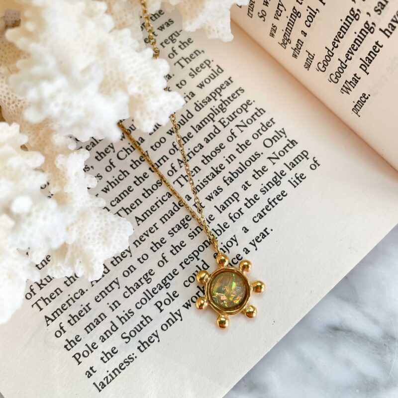 Starfire necklace, iridescent white stone necklace, handmade jewelry, Sunny Designs necklace, celestial pendant, boho chic necklace, elegant silver necklace