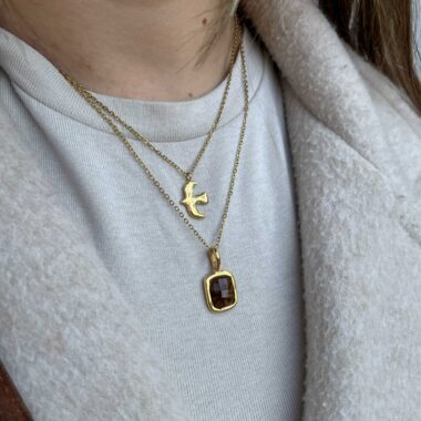 Ethereal necklace, brown stone necklace, brass jewelry, handmade necklace, Sunny Designs, elegant necklace, resin stone jewelry