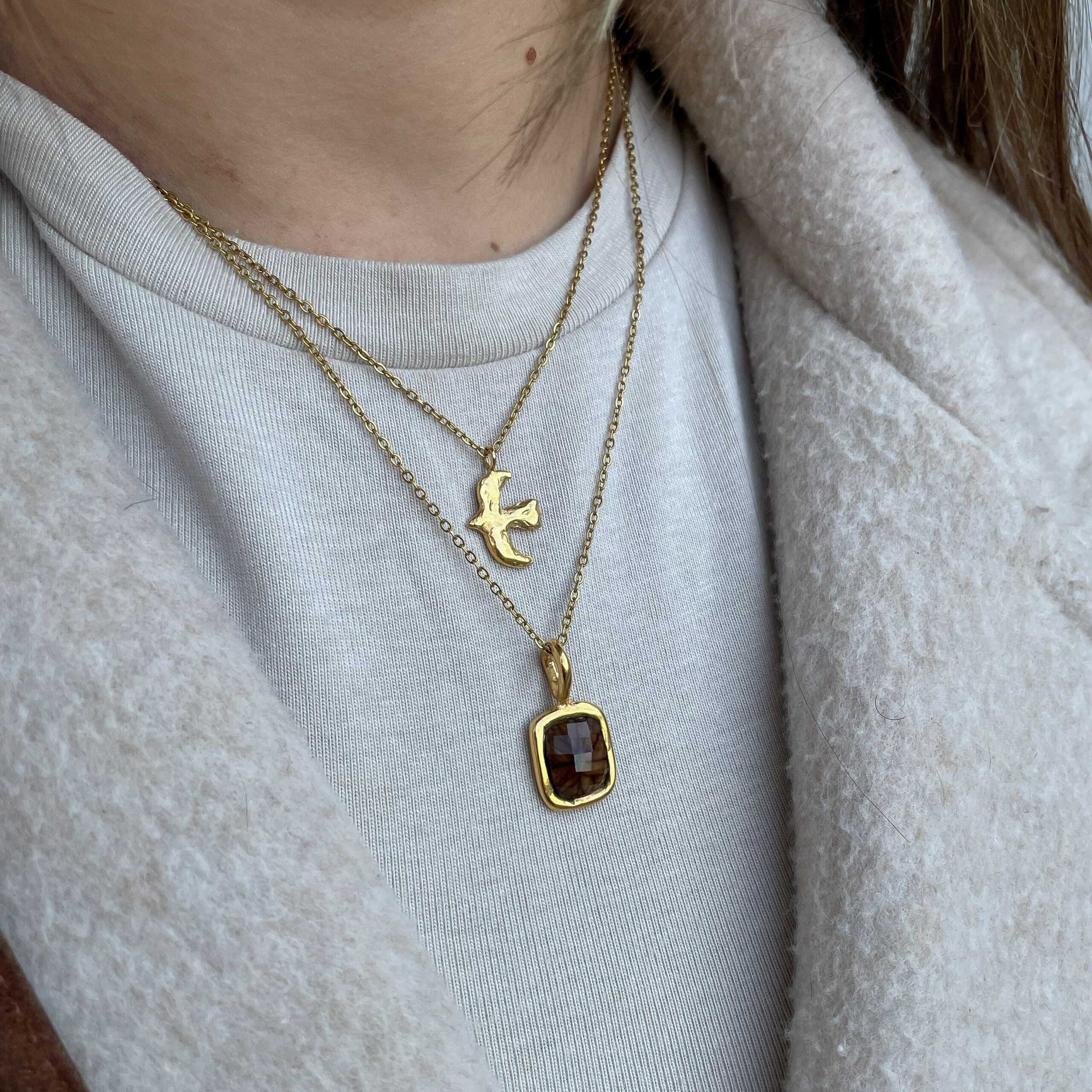 Ethereal necklace, brown stone necklace, brass jewelry, handmade necklace, Sunny Designs, elegant necklace, resin stone jewelry