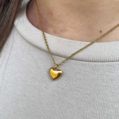 Handmade brass necklace with small bold heart pendant – Sunny Designs jewelry.