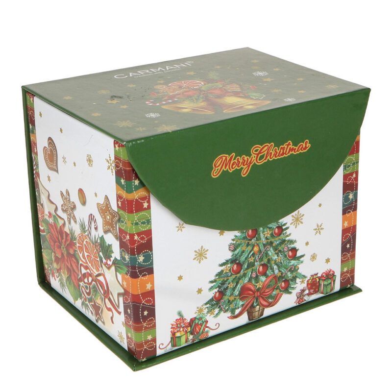 Celebrate the festive season with this charming Christmas-themed mug from CARMANI. The ceramic mug features a detailed winter landscape with two squirrels interacting around a pine cone, set against a snowy backdrop and leafless trees. Warm brown and orange tones highlight the squirrels’ fur, creating a cozy, heartwarming scene. The mug comes with a beautifully designed gift box decorated with a Christmas tree and wrapped presents, making it a perfect seasonal gift. Crafted with ceramic glaze and decorated via heat transfer, the illustration is bright, realistic, and full of festive cheer. Ideal for coffee, tea, or hot chocolate during the holiday season.