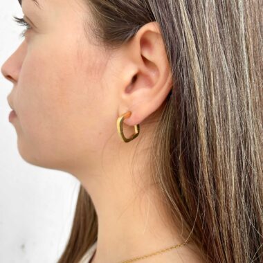 Handmade brass square hoop earrings – geometric modern design by Sunny Designs.