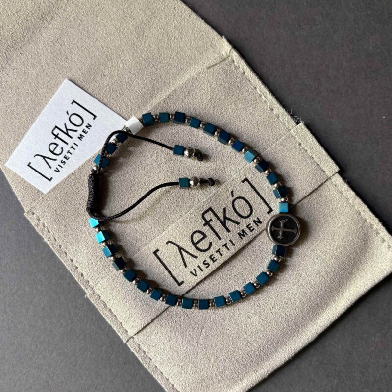 Ανδρικό βραχιόλι Leyko Stainless steel bracelet men Ημιπολύτιμες πέτρες Minimal ανδρικό βραχιόλι Gift for men bracelet Luxury men jewelry, ατσαλινος σταυρος με μπλε αιματιτηες βραχιολι για αντρικο δωρο, αντρικο βραχιολι με σταυρο και μπλε πετρες