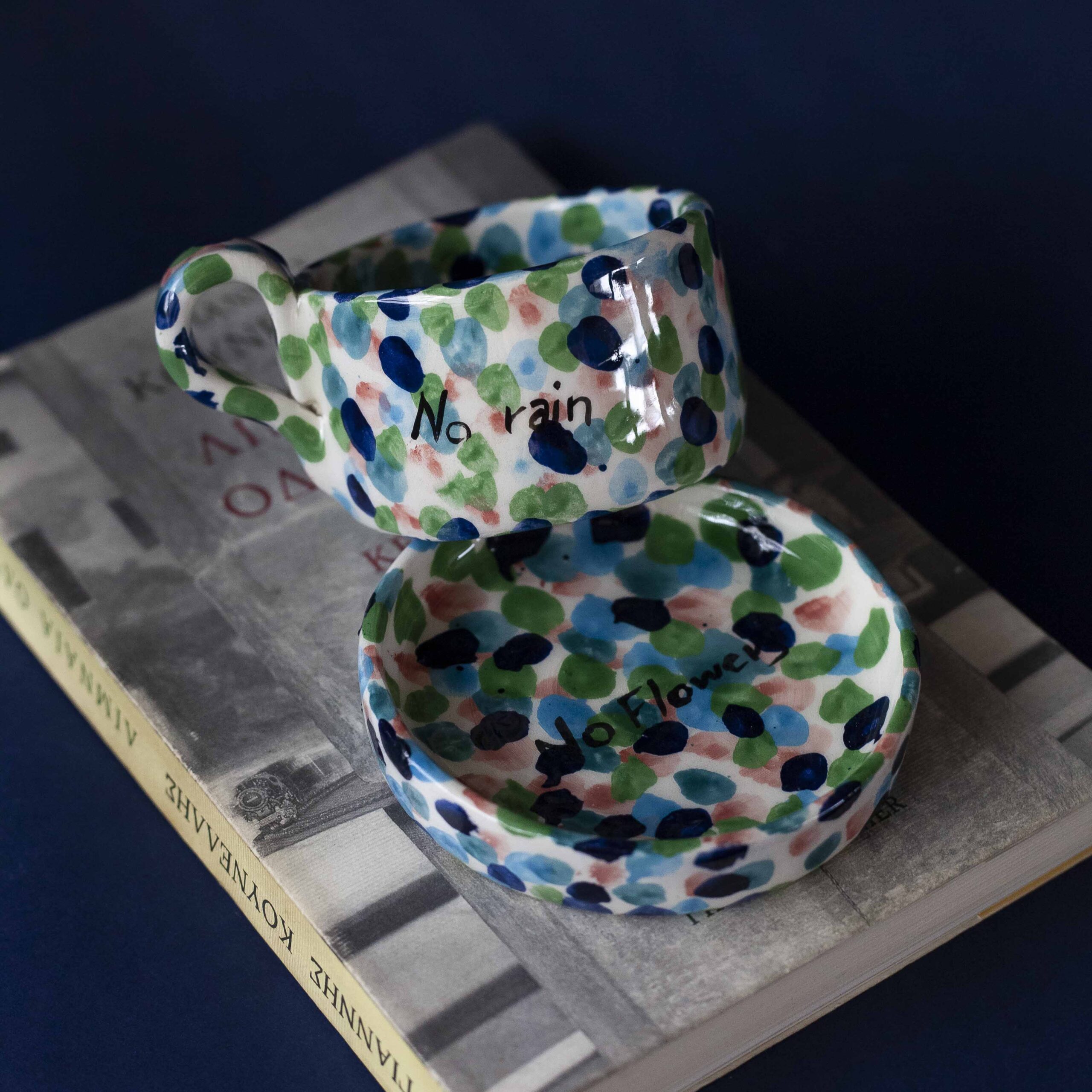 No rain Cup with No Flowers Saucer 100ml - Mugaki