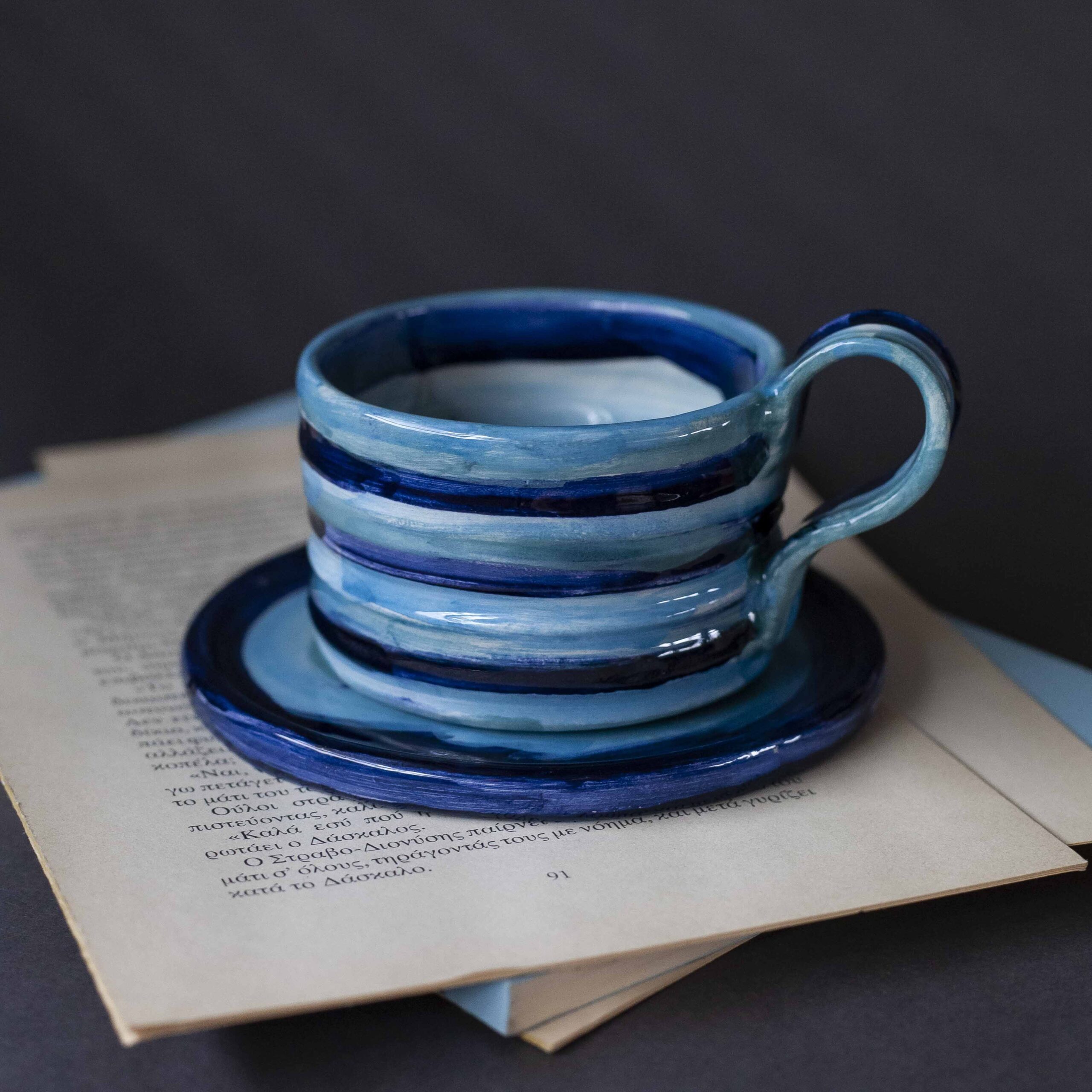 Cup with Shades of Blue and Saucer 130ml - Mugaki - Image 2
