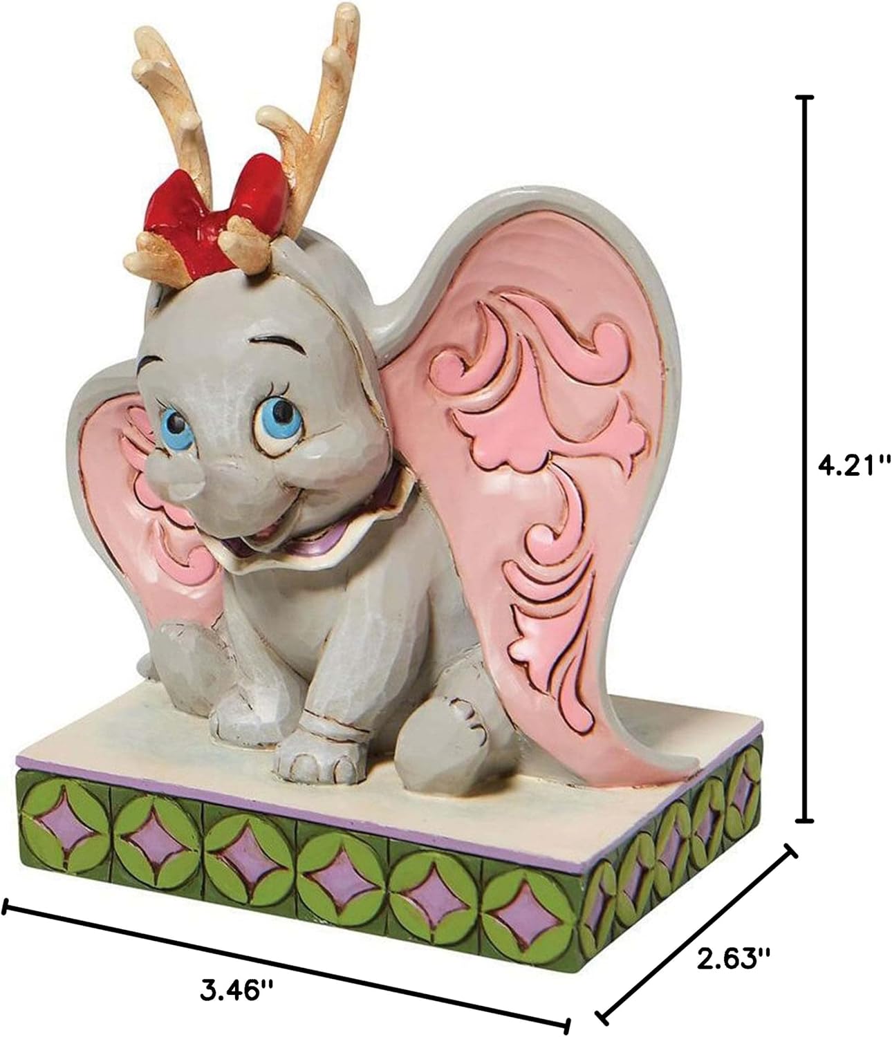 Bring festive charm to your collection with the Disney Traditions Dumbo with Reindeer Antlers Figurine by Jim Shore. This hand-crafted collectible features Dumbo in a joyful Christmas pose, decorated with signature folk-art patterns and detailed hand-painting. Perfect for Disney collectors, holiday décor lovers, and fans of Jim Shore figurines, this high-quality resin sculpture adds warmth and holiday cheer to any display. Shop authentic Disney Traditions holiday figurines for timeless festive magic.