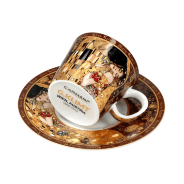 Porcelain espresso cup 100 ml and saucer inspired by Gustav Klimt The Kiss in gift packaging – CARMANI.