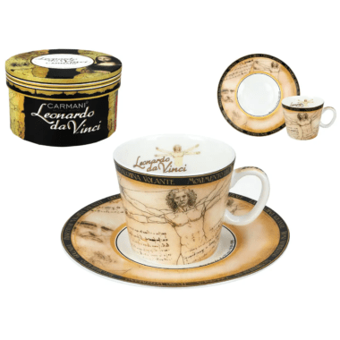 φλιτζάνι espresso Βιτρούβιος Άνθρωπος, Leonardo da Vinci CARMANI, πορσελάνη, καλλιτεχνικό φλιτζάνι καφέ, κλασική τέχνη, φλιτζάνι espresso δώρο, designer σερβίτσιο
