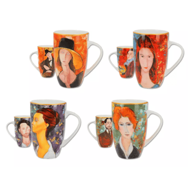 Amedeo Modigliani mug set, CARMANI porcelain mugs, set of 4 mugs gift, Modigliani art mugs, porcelain coffee mugs, gift packaging