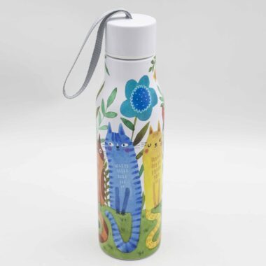 Ψηλό παγούρι με πολλές πολύχρωμες γάτες, παιχνιδιάρικο και χαρούμενο σχέδιο, επαναχρησιμοποιούμενο μπουκάλι για λάτρεις των γατών Tall water bottle with colorful cats illustration, playful and vibrant design, reusable bottle perfect for cat lovers