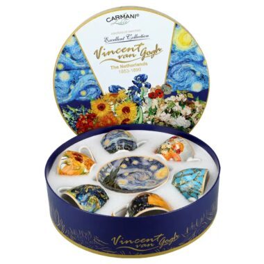 Σετ 6 κεραμικών φλιτζανιών espresso με σχέδια Van Gogh σε στρογγυλό κουτί δώρου της CARMANI.