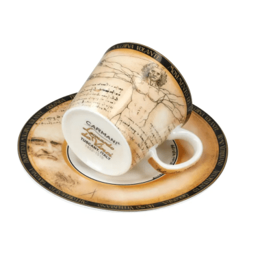 Porcelain espresso cup and saucer inspired by Leonardo da Vinci The Vitruvian Man in gift packaging – CARMANI.