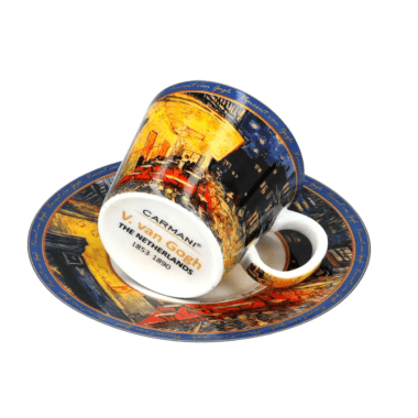 Porcelain espresso cup and saucer inspired by Van Gogh Cafe Terrace at Night in gift packaging – CARMANI.
