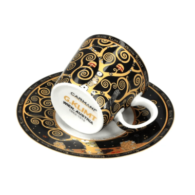 Πορσελάνινο φλιτζάνι espresso 100ml με πιατάκι εμπνευσμένο από το έργο Το Δέντρο της Ζωής του Gustav Klimt σε συσκευασία δώρου – CARMANI.